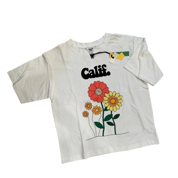 NWT Hundred Pieces California 70’s Flower Printed Tee Shirt - Picture 1 of 6